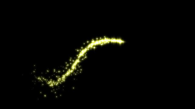 Sparkling glitter stars shine golden trail animation, magic sparkles glitter line stars, magic dust, pixie dust path, christmas stars isolated on a black screen, glitter stars particles overlay.