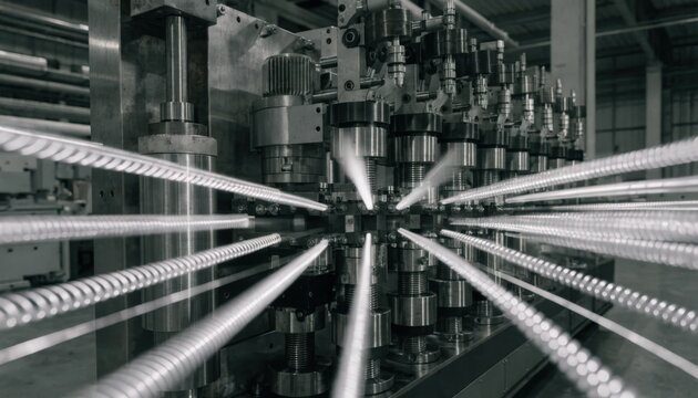 Industrial setup showcasing large batch manufacturing of torsion springs with highspeed wire bending machinery and streamlined tool switching processes.