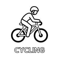 Obraz premium Simple Black and White Cycling Icon Depicting Cyclist Riding Bicycle.