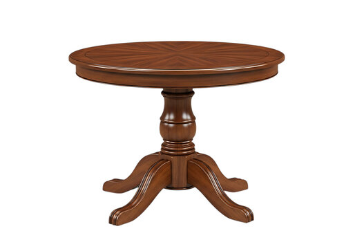 Elegant wooden trestle table with four sturdy tapered legs isolated on white background