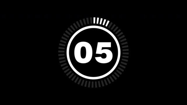 60 seconds count up timer animation with white numbers and progress bar on black background for video editing and motion graphics projects. 4K video with alpha channel