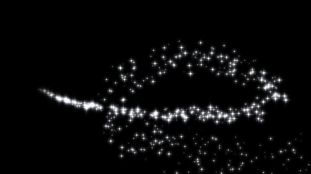 Sparkling glitter stars shine trail animation, magic sparkles glitter line stars, magic dust, pixie dust path, christmas stars isolated on a black screen. glitter stars particles background overlay.