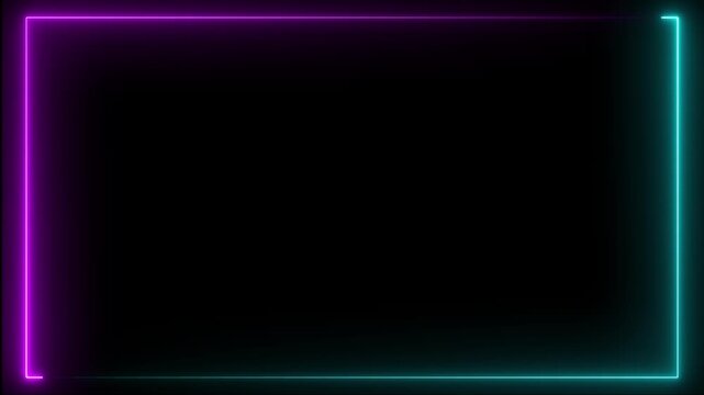 Glowing neon frame background. Glowing neon rectangle border frame, Neon line glowing square frame on black background.rectangle picture frame concept. 4k video