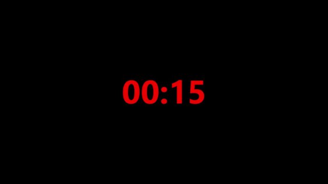 Digital countdown clock timer in 20 to 0 second. White text number on isolated black background.20 second timer countdown animation, countdown timer animation on black background, 4k video