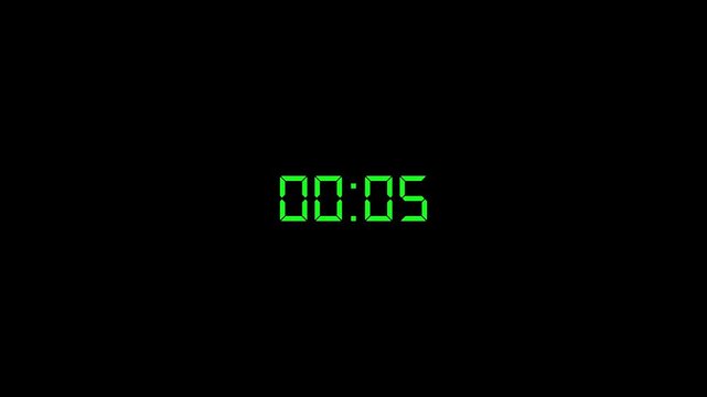 Digital countdown clock timer in 10 to 0 second. White text number on isolated black background.10 second timer countdown animation, countdown timer animation on black background, 4k video