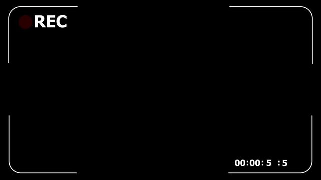  camera recording overlay with alpha channel. Viewfinder grid frame with timecode counter and REC icon blink. Vertical streaming recorder HUD for video editing footage.