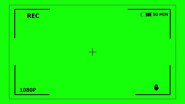 Camera recording overlay frame in 4K HD. Camera viewfinder REC screen with time code, battery and focus guides. Camera screen template for editing and live stream footage.