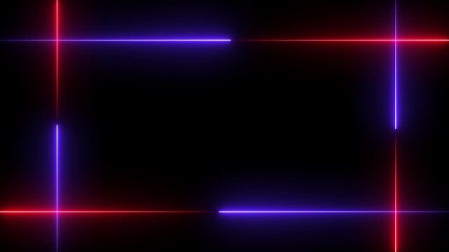 Glowing neon frame background. Glowing neon rectangle border frame, Neon line glowing square frame on black background.rectangle picture frame concept. 4k video