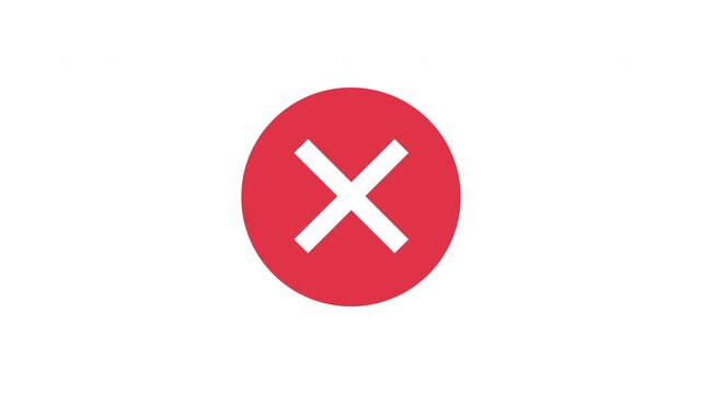 Red cross icon rising from bottom bounce motion smooth ui feedback animation on white background Prores Alpha Channel 4K 60fps