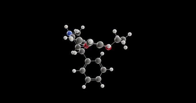 Reboxetine molecule, rotating 3D model of antidepressant, looped video on a black background
