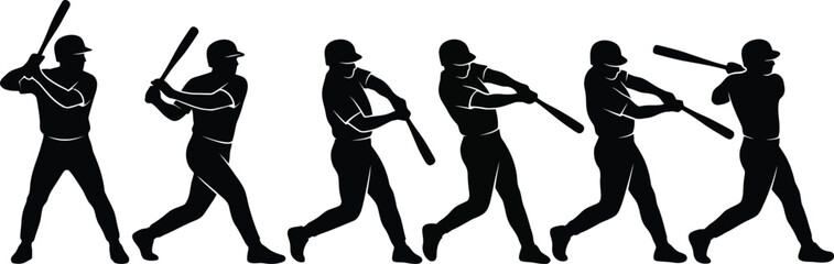 Vector illustration of baseball player swinging bat in different positions © LoveU