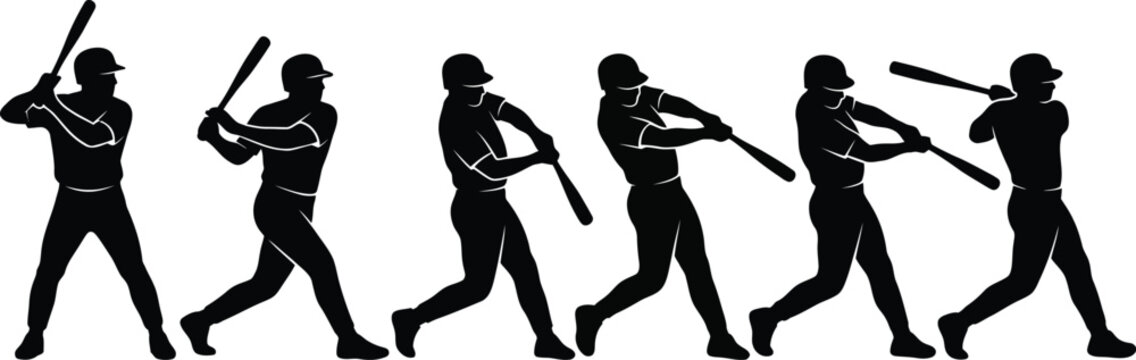 Vector illustration of baseball player swinging bat in different positions