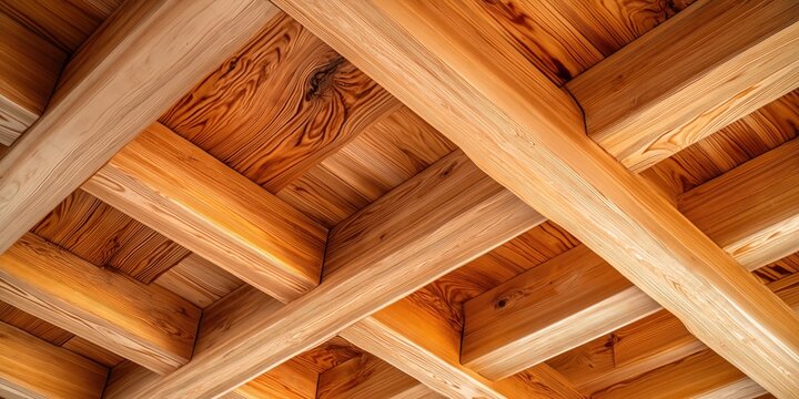 Intricate wooden ceiling beams create a warm and rustic architectural detail