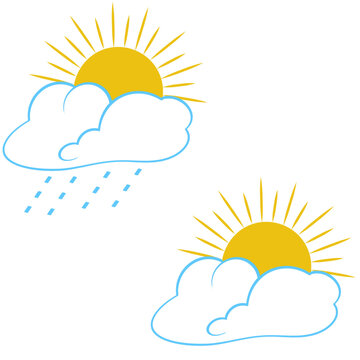 Flat design weather condition icons sun showers and partly cloudy