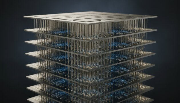 Multilayered high tech microprocessor architecture with vertical interconnects and metallic pillars between circuit boards