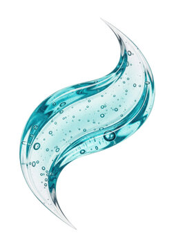 highly viscous aquamarine blue translucent cosmetic gel sculpted into an elegant sweeping smear with minute air bubbles, isolated on white. high key beauty concept