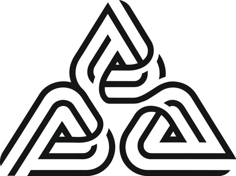 A stylized black and white logo featuring an interconnected triangular design on a clean white background