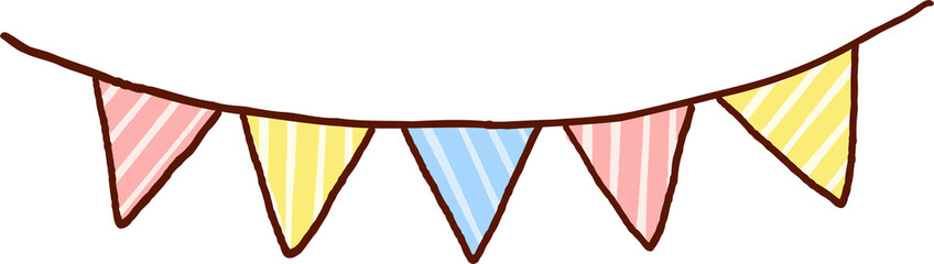 hand drawn pastel striped party bunting flags, cute doodle garland decoration isolated on black background for birthday celebration design and festive banner © WE.ARE.AI