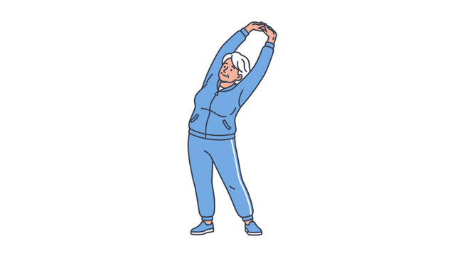 Man in blue suit stretching upwards.