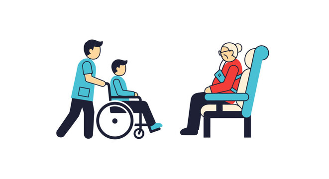 Nurse helping disabled patient with caregiver.