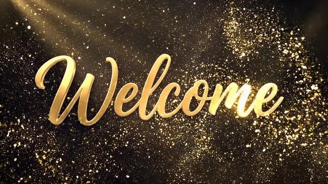 Luxury welcome animation gold color on black background. welcome handwriting animated.