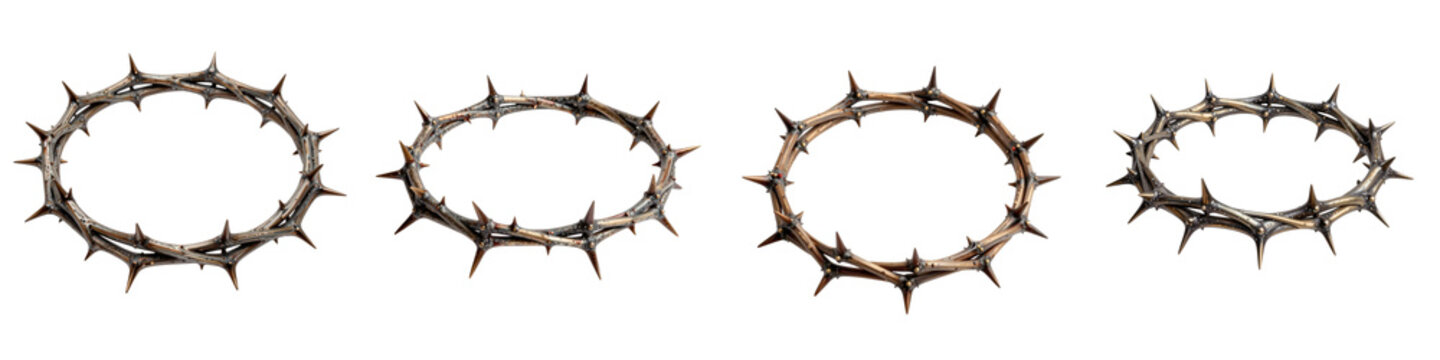 Four renderings of the crown of thorns on a black background for design purposes