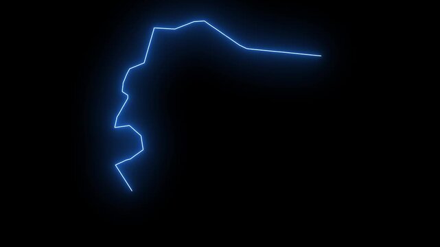 Outline of Andorra appears as neon blue glowing line on black background abstract motion graphic