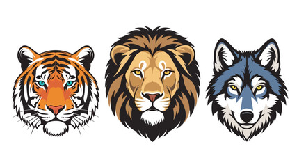 Tiger Lion Wolf Animal Heads Portrait. © soka