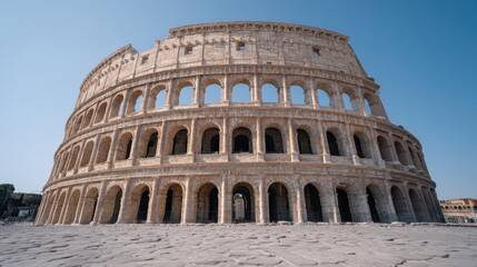 Fototapeta premium Stunning View of the Roman Coliseum Against a Clear Daylight Sky, Showcasing Architectural Beauty in a Splendid Outdoor Setting