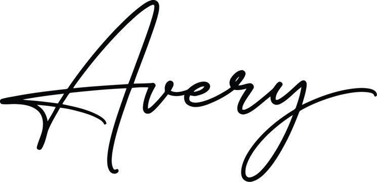 A person's elegant signature with the name Avery written in black ink