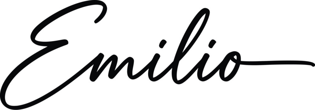 A black signature of the name Emilio in cursive font on a white background