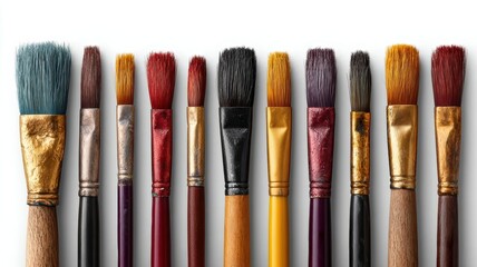 Fototapeta premium Paint brushes collection of assorted paint brushes arranged neatly in a row ready for artistic creation
