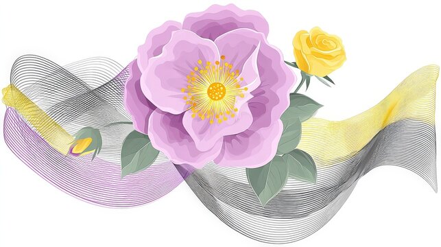 Elegant Floral Design with Purple Flower and Yellow Rose Decor