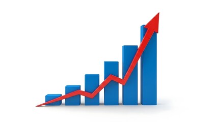 Fototapeta premium Blue bars with rising red arrow graph chart