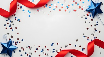 Obraz premium Festive 4th of july celebration patriotic stars ribbons and confetti background