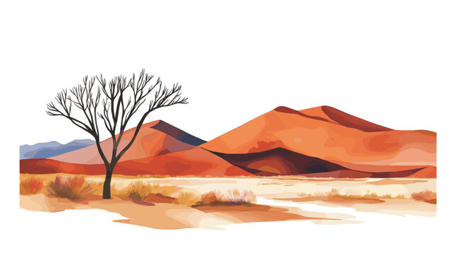 Sossusvlei and Deadvlei. Sossusvlei and Deadvlei hand drawn watercolor illustration on white background