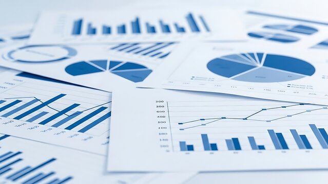 Business financial charts and graphs on paper finance papers