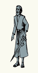 Obraz premium Vector drawing. Man with the sword