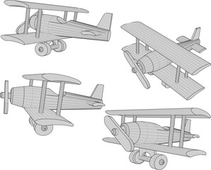 Vector sketch illustration of a classic vintage wooden airplane toy design with wings and propeller © jihan