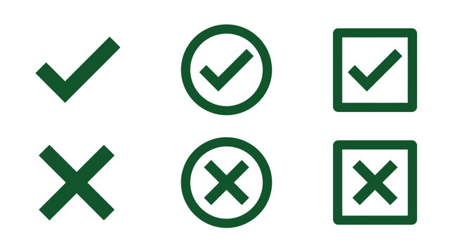 Set of check and cross symbols in green, indicating approval and disapproval for various uses