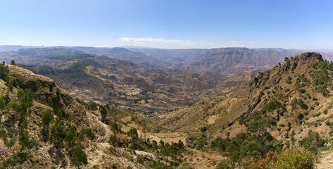 Fototapeta premium Panoramic view of a deep valley in the Ethiopian Highlands