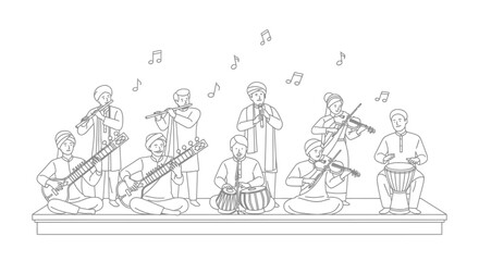 Obraz premium Indian Classical Music Band Playing Traditional Instruments