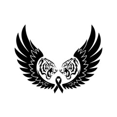 Obraz premium Symbolic winged tiger emblem reflecting powerful strength, awareness, and remembrance through a meaningful ribbon design