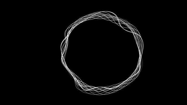 rope on black background, black and white sphere with white dots moves chaotically on a black background. 
