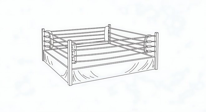 Minimalist line drawing of a boxing ring with ropes and corner posts.