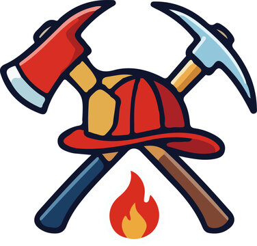 firefighter helmet with tools vector icon