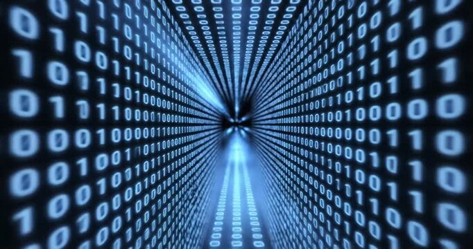 Abstract representation of binary code flowing through a digital tunnel, symbolizing data transfer
