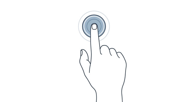 Hand pressing a blue button.