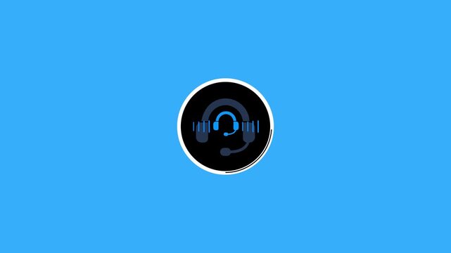 Headset icon animation with sound waves dynamic motion on blue background tech and communication concept.