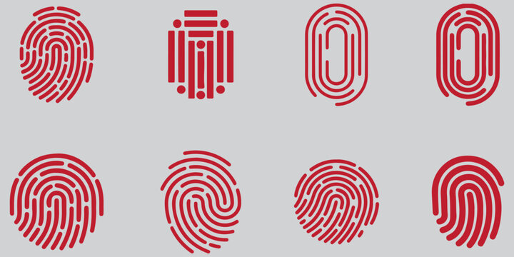 Set of different fingerprint logos. Identity, authorization or privacy concept. Modern style. Vector illustration.